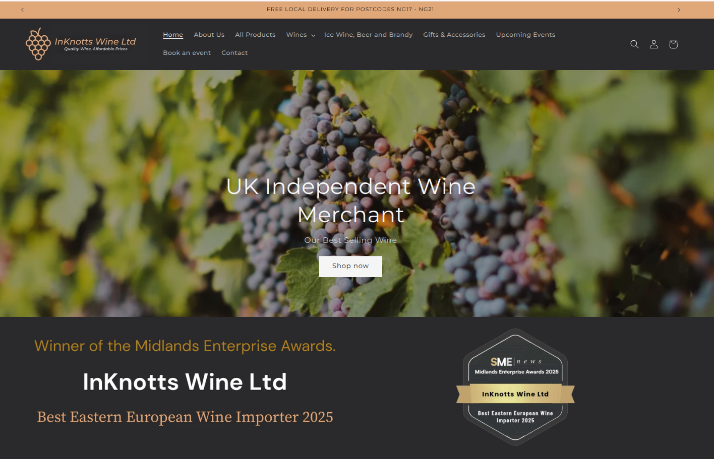 Home page of InKnotts Wine Ltd website - Mansfield. Winner of the Best European Wine Importer 2025
