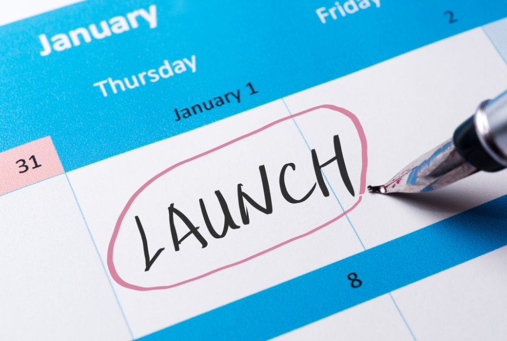 Calendar with 'Launch' written on Thursday 1st January